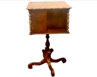 Tiger Maple Canterbury With Scalloped Top, Corner Column Details, & Tripod Base