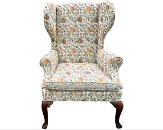 Wingback Armchair With Botanical Fruit And Leaf Upholstery