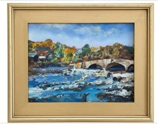 Original Oil Painting - Rings End Bridge - Attributed To Local Artist Robert Johnson