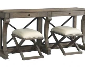 Bassett Furniture Wood Console Table With Two X Base Stools