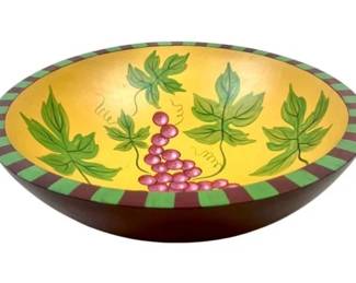 Sherwood Forest New York Hand Painted Grapes Wood Serving Bowl