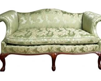 Southwood Reproduction - Chippendale Style Camelback Sofa With Green Damask Upholstery - Mahogany