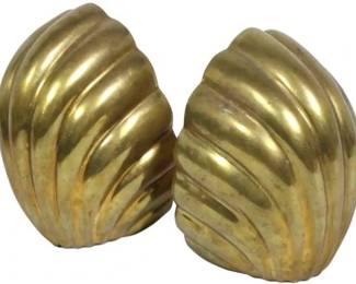Pair Brass Scallop Shell Book Ends