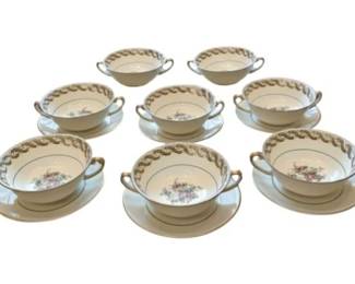 German Porcelain Bullion Cups & Coordinating Saucers - Eight Cups & Six Saucers