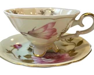 Bavaria Germany Porcelain Footed Teacup & Saucer - Signed Alka Bavaria