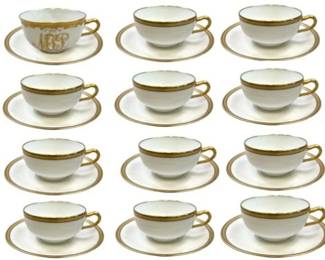 Theodore Haviland Limoges France Cups And Saucers With Gold Rim - Set Of 12