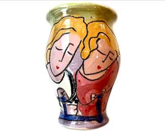 Sandra Magsamen Pottery Vase With Friendship Inscribed Message - Signed