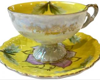 English Porcelain Tea Cup & Saucer - Signed Royal Carlton