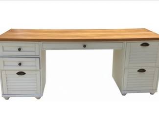 Wooden Desk With Plantation Style Shutter Cupboards With Drawers & Divided Storage Cubbies