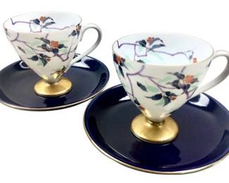 Vintage Japanese Porcelain Floral Teacups & Saucers