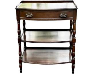 Georgian Style Mahogany Gallery Top Serving Table With Turned Legs, Central Drawer, & Two Shelves