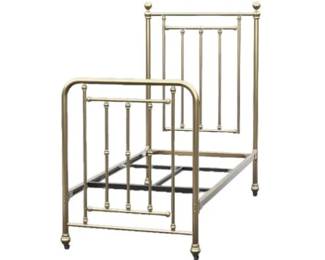 Vintage Brass Twin Bed Frame With Ornate Spindles And Ball Finials
