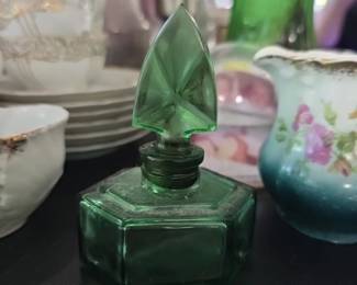 Art deco vintage green perfume bottle 