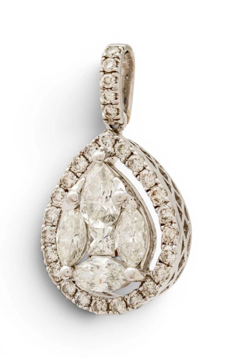 Lot 1 14k White Gold and Mixed Fancy Shape Natural Diamond Pendant
