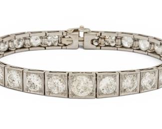 Lot 11 Edwardian Platinum and Old European Cut Diamond Tennis Bracelet, Ca. Early 1900s