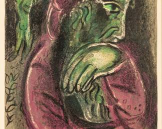 Lot 1021 Marc Chagall (French/Russian, 1887-1985) Lithograph in Colors on Arches Wove Paper 1960, 'Job in Despair', H 14" W 12"