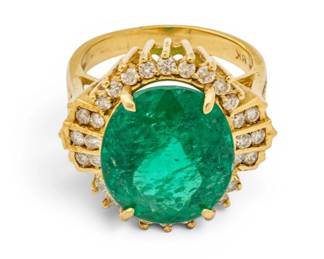 Lot 34 14k Yellow Gold, Emerald, and Diamond Cocktail Ring Size 6.5