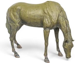 Lot 1187 Jim Davidson (American, B. 1962) Patinated Bronze, Near Life-size Sculpture of a Grazing Mare, 20th C., H 45" W 16" L 63"