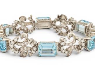 Lot 6 Platinum, Aquamarine, and Diamond Bracelet