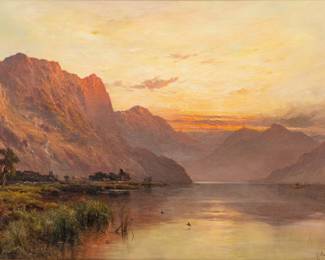 Lot 1003 Alfred De Breanski Sr. RBA (British, 1852-1928) Oil on Canvas, Ca. 1880, 'Near Keswick, Derwentwater', H 22" W 34"