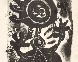 Lot 1024 Joan Miro (Spanish, 1893-1893) Lithograph on Rives BFK Paper 1948, 'Grand Personnage Noir', H 25.4" W 19.5"