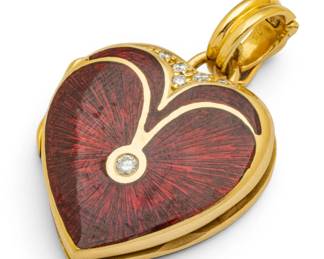 Lot 46 18k Yellow Gold, Enamel, and Diamond Heart-Shaped Locket