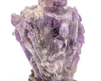 Lot 1105 Chinese Carved Amethyst Quartz Urn 19th Century, H 8.5" W 5" 1 PC