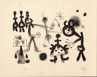 Lot 1027 Joan Miro (Spanish, 1893-1893) Lithograph on Wove Paper 1948, 'Plate 11 from Album 13', H 10.3" W 15.3"