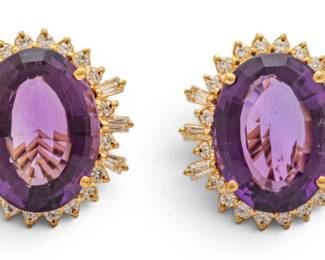 Lot 32 14k Yellow Gold, Amethyst, and Diamond Earrings