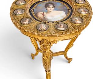 Lot 253 French Giltwood and Gesso Table De Milieu with Inset Hutschenreuther Porcelain Plaques, Ca. 1904-1917