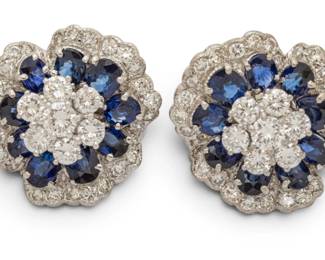 Lot 24 18k White Gold, Sapphire, and Diamond Ear Clips