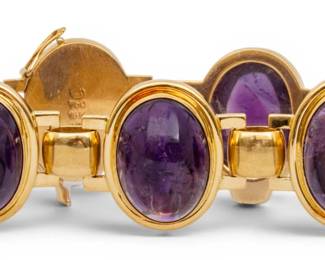 Lot 29 18k Yellow Gold and Amethyst Link Bracelet