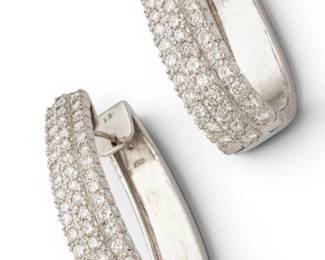 Lot 25 14k White Gold and Diamond Hoop Earrings