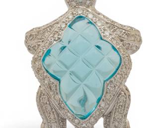 Lot 40 18k White and Yellow Gold, Glass, and Diamond Turtle Brooch