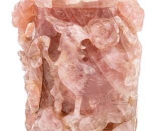 Lot 1100 Chinese Carved Rose Quartz Covered Urn Mounted As a Lamp, H 13" W 7.5"