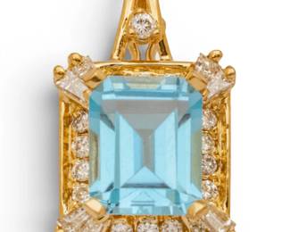 Lot 38 14k Yellow Gold, Blue Topaz, and Diamond Pendant