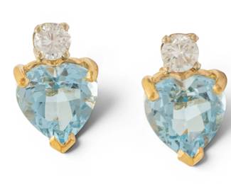 Lot 21 14k Yellow Gold, Aquamarine, and Diamond Stud Earrings