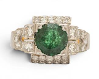 Lot 10 Art Deco Style Platinum, Emerald, and Diamond Ring