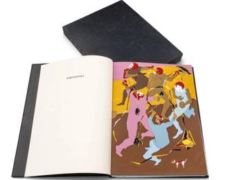 Lot 1033 Jacob Lawrence (American, 1917-2000) Text by John Hersey, Eight Silkscreens in Colors on Paper in Bound Book, 1983, 'Hiroshima', H 13.25" W 10.1"