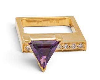 Lot 36 Trisko Jewelry Modernist 14k Yellow Gold, Amethyst, and Diamond Ring Size 5
