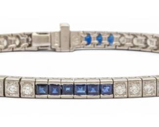 Lot 28 Platinum, Sapphire, and Diamond Line Bracelet