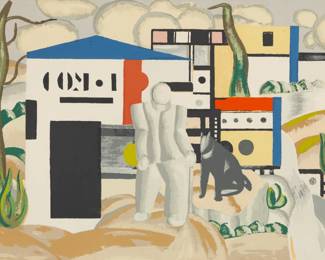 Lot 1020 Fernand Léger (French, 1881-1955) Pochoir in Colors 1921, 'Untitled (Man with a Dog)', H 15" W 23"