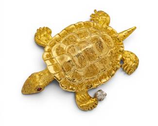 Lot 43 18k Yellow Gold, Ruby, and Diamond Turtle Brooch