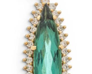 Lot 3 14K Yellow Gold and Green Tourmaline Pendant, with Diamonds