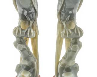 Lot 1103 Chinese Celadon Jadeite Phoenix Birds on Stumps 19th C., H 10" W 2.25" Depth 3" 1 PAIR