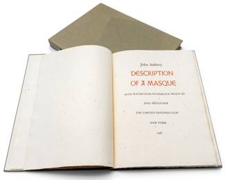 Lot 1065 Jane Freilicher (American, 1924-2014) Text by John Ashbery, Three Watercolor Woodblocks on Tosa Hanga Paper 1998, 'Description of a Masque', H 16.25"