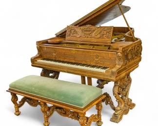 Lot 83 Mason and Hamlin (American, Est.1854) Rococo Style Hand Carved Walnut Model BB 7-foot Semi-concert Grand Piano and Bench 1927, SN: 36505