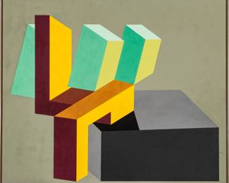 Lot 1010 Michael Challenger (English, B. 1939) Acrylic on Canvas, 1970, 'I Saw It First', H 36" W 43.75"