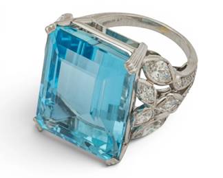 Lot 7 Platinum, 19ct Aquamarine and Diamond Ring Size 5.5