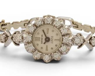 Lot 47 Geneva Ladies' 14K White Gold and Diamond Cocktail Watch